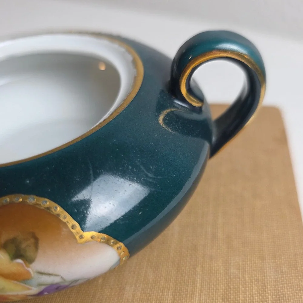 Vintage 1900s Bavaria Germany Hand Painted Floral Porcelain Creamer & Sugar Set